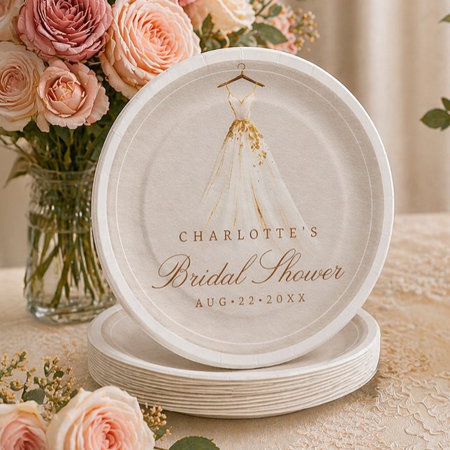 Prato de Papel para Chá de Panela de Vestido de No (Bridal shower paper plates
)