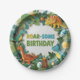 Prato de papel para festa de aniversário de dinoss