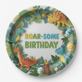 Prato de papel para festa de aniversário de dinoss