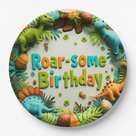 Prato de papel para festa de aniversário de dinoss