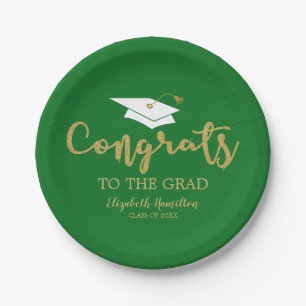 Prato De Papel Parabéns Ao Graduado Dourado Brilho Graduação Verd