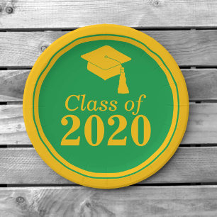 Prato De Papel Parabéns Classe de 2020 Verde Dourado