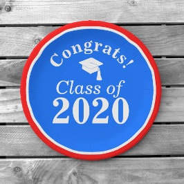 Prato De Papel Parabéns Classe de Azul Branco Vermelho 2024