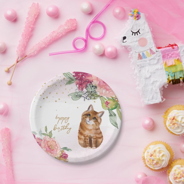 Prato De Papel Parabéns de Aniversário Feliz Ilustração de Gato L (Festa)