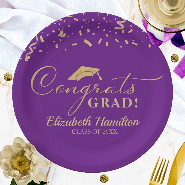 Prato De Papel Parabéns Graduado Script Dourado Festa de Formatur (Criador carregado)