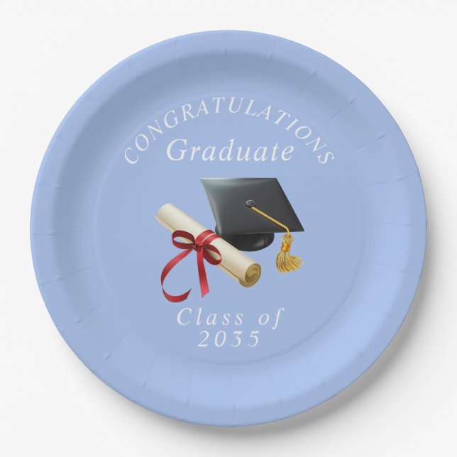 Prato De Papel Parabéns Graduado Tabuleiro de Argamassa Diploma (Frente)