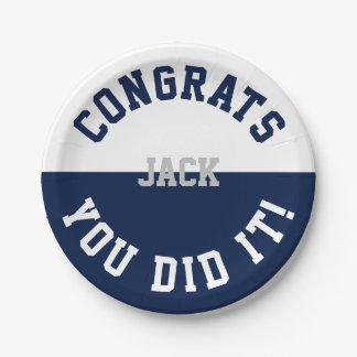 Prato De Papel Parabéns para graduação em marinho e branco - Você