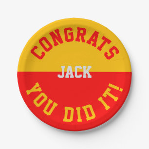 Prato De Papel Parabéns para graduação vermelho e Dourado - Vo