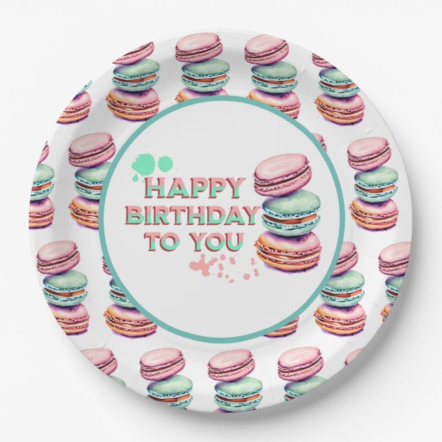 Prato De Papel Parabéns Para Você | Macaron (Frente)