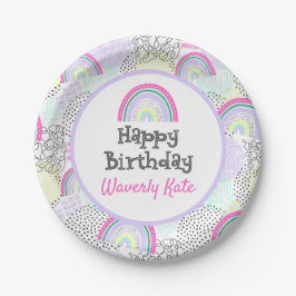 Prato De Papel Parabéns Rainbow 90's Girl's Kawaii Party
