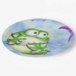 Prato De Papel Paraglider - Sapo de desenho animado feliz e bonit