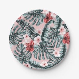 Prato De Papel Paraíso Rosa Ilha Tropical Floral Botânica