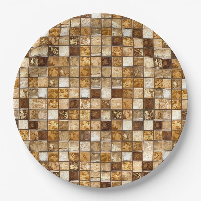 Prato De Papel Parede de Azulejo Mosaico Marrom e Bege (Frente)