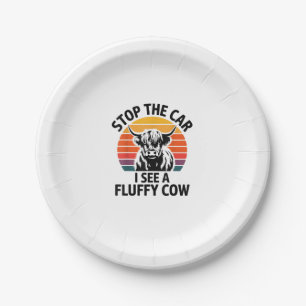 Prato De Papel Parem O Carro Que Vejo Vaca Fluffy Retro Highland