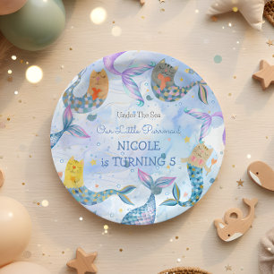 Prato De Papel Parrmaid cat sermaid Watercolor aniversário