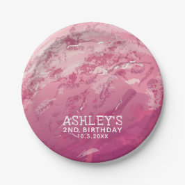 Prato De Papel Parte Personalizada do Sorvete de Aquarela Rosa
