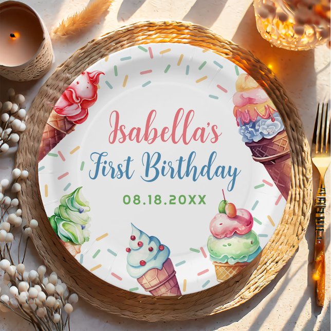 Prato De Papel Parte primeiro aniversario sorvete (Criador carregado)