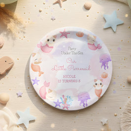 Prato De Papel Parteira de gato e sereia