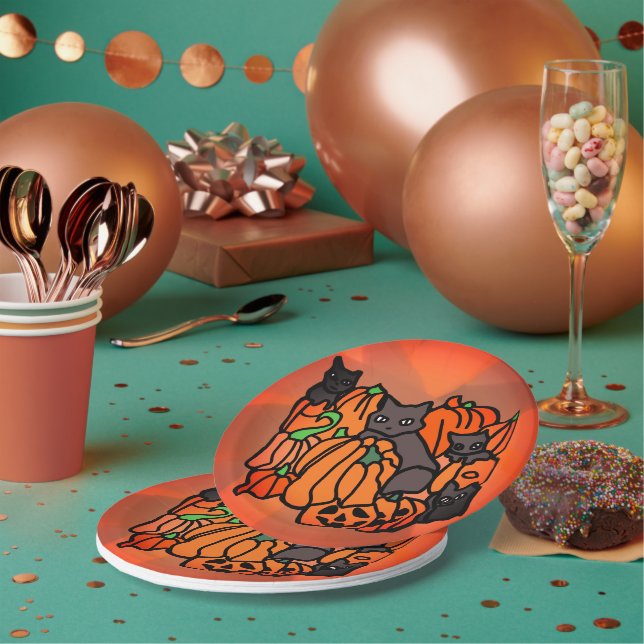 Prato De Papel Particularmente assombrado: Gatos e Abóboras no Ha (Múltiplo)