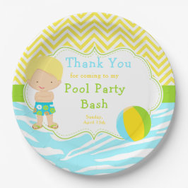 Prato De Papel Partido Bash da Piscina Blonar Hair Boy