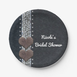 Prato De Papel Partido Bling de Couros Negros e Diamantes do Glam