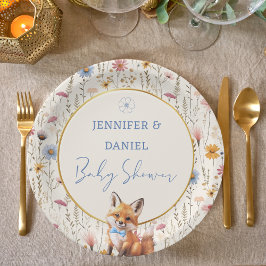 Prato De Papel Partido Chá de fraldas Russo Azul Floral Fox