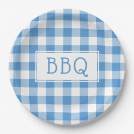 Prato De Papel Partido Clássico Azul Branco Gingham - Padrão de C