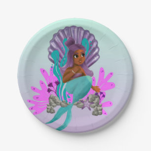 Prato De Papel Partido com a menina do afro-americano da sereia