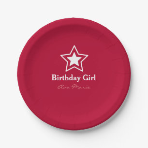Prato De Papel Partido da menina do aniversário da estrela