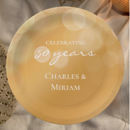 Prato De Papel Partido de 50 anos do Ouro Elegante Personalizado