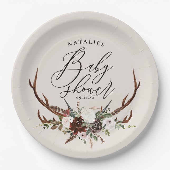 Prato De Papel Partido de chá de fraldas floral da aguarela (Frente)