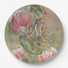 PRATO DE PAPEL PARTIDO DE MONOGRAMA DA FLORESTA ROMÂNTICA DE CACT