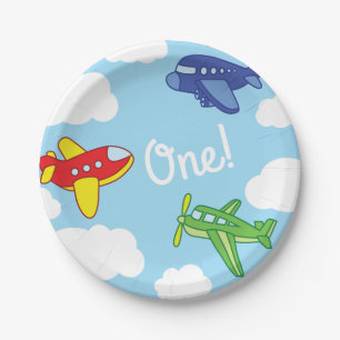 Prato De Papel Partido de primeiro aniversario bonito dos aviões
