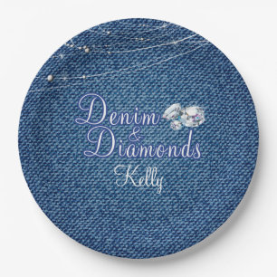 Prato De Papel Partido Denim e Diamantes
