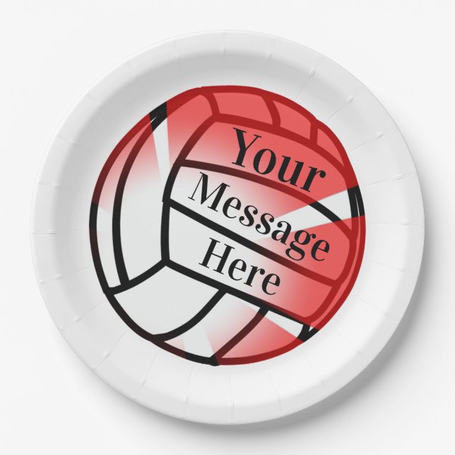 Prato De Papel Partido do Papel Personalizado de Voleibol Vermelh (Frente)
