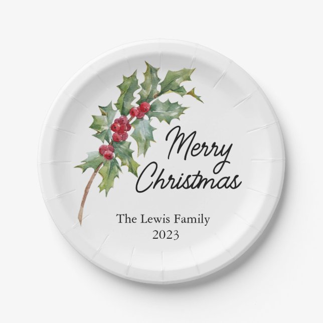Prato De Papel Partido Elegante de Férias de Berries Winter (Frente)