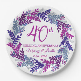 Prato De Papel Partido Elegante Pink Wreath 40º Aniversário