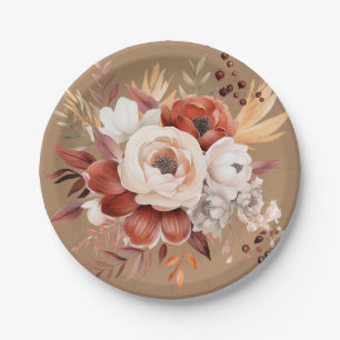Prato De Papel Partido Floral Boho Terracotta