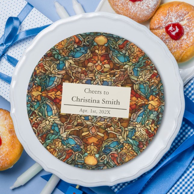 Prato De Papel Partido Geométrico Mosaico de Aposentação de Vidro (Geometric Mosaic Stained Glass Retirement Party Paper Plates)