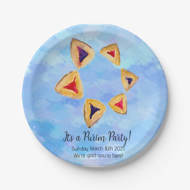 Prato De Papel Partido Hamantaschen Star Purim (Frente)