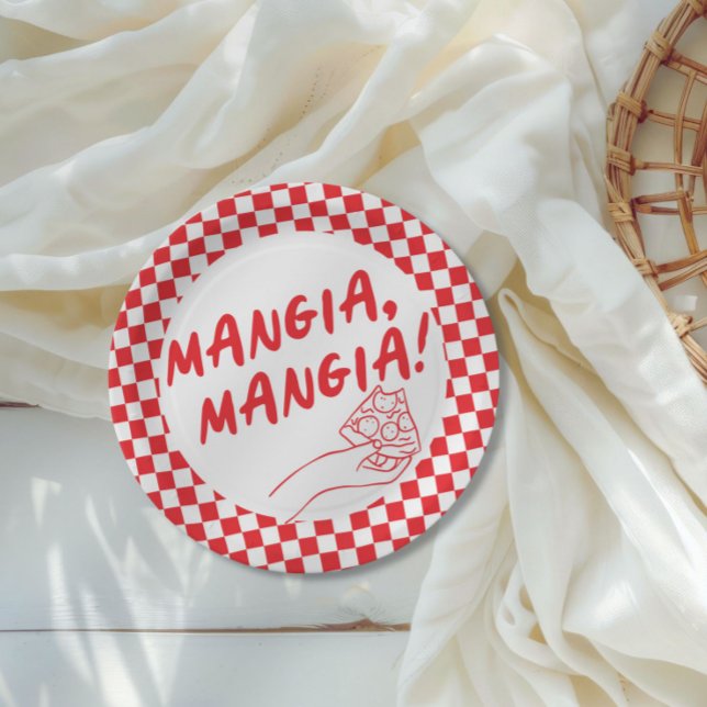 Prato De Papel Partido Moderno Retro Vermelho Italiano Pizzeria P (Criador carregado)