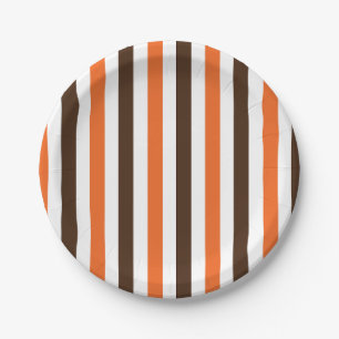 Prato De Papel Partido Padrão Laranja Castanho Vertical Stripes