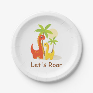 Prato De Papel Partido Pastel Mint Green Let's Roar Dinosaur