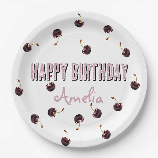 Prato De Papel Partido Personalizado da Cereja Escura (Frente)