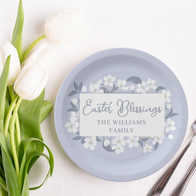 Prato De Papel Partido Personalizado da Páscoa Floral Branca boni (Criador carregado)
