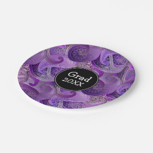 Prato De Papel Partido Personalizado de Padrão de Paisley Roxo