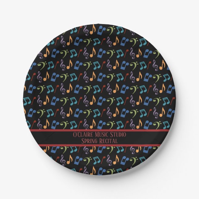 Prato De Papel Partido Personalizado Rainbow Music Notes (Black) (Frente)
