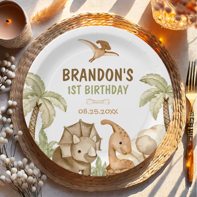 Prato De Papel Partido primeiro aniversario Dinossauro One-A-Saur (Criador carregado)
