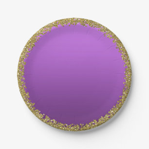Prato De Papel Partido Roxo Dourado Glitter Glitter Sparkle