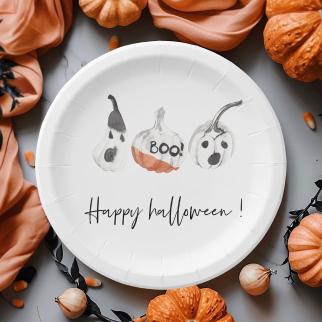 Prato De Papel Partido Spooky Pumpkins | Feliz Dia das Bruxas (Criador carregado)